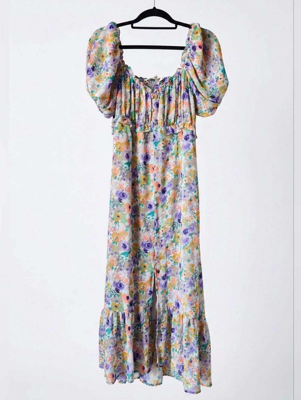 Astr The Label Long Floral Dress in Purple, Teal & Peach